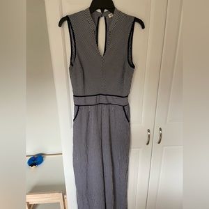 Navy and white pant suit